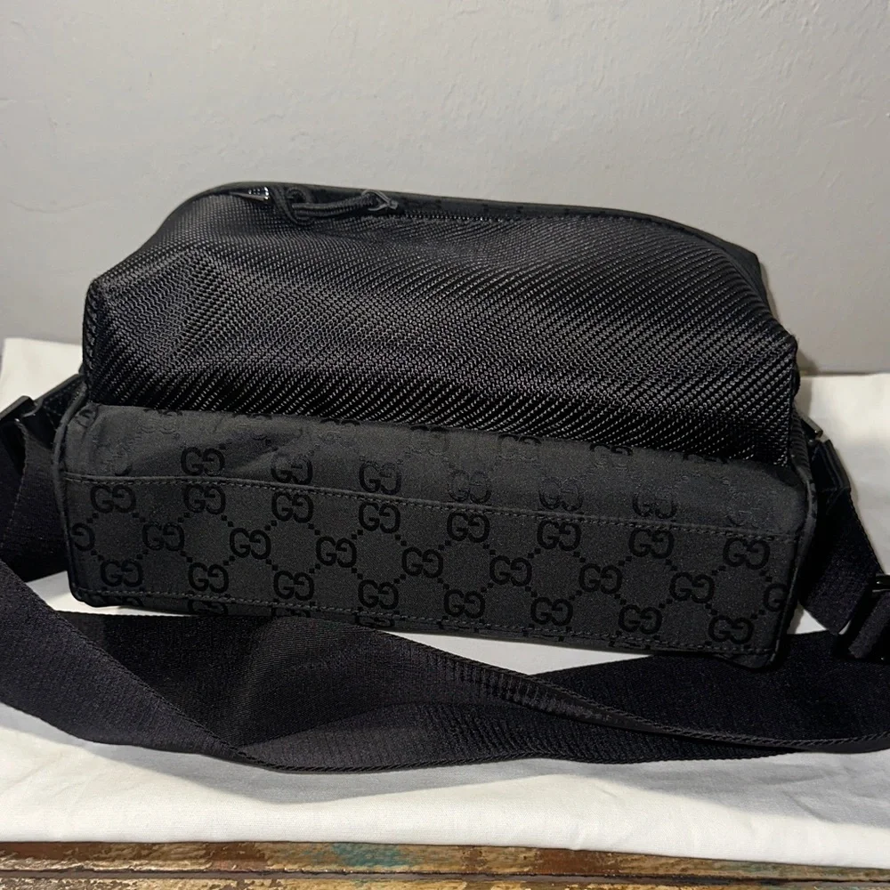 Gucci Black GG Monogram Messenger Bag with Adjustable Strap